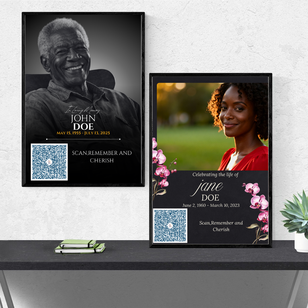 Family scanning QR code to remember loved one
